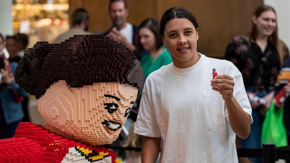 Australian footballer Sam Kerr unveils enormous brick-built model of herself