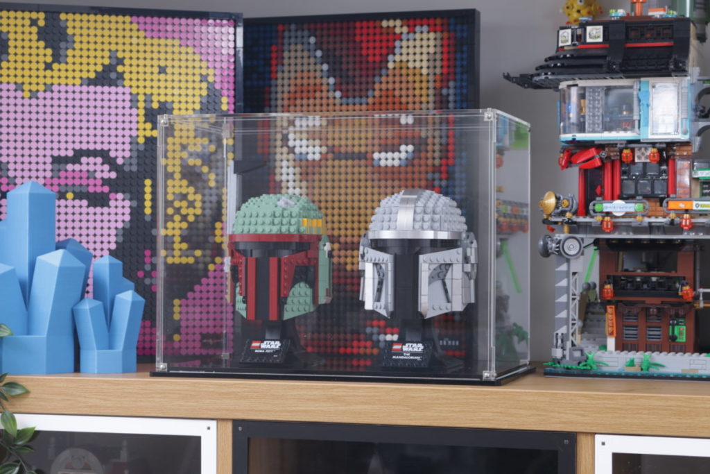 LEGO Star Wars Mandalorian Stormtrooper Scout Trooper Luke Skywalker Red Five Darth Vader Boba Fett Helmet Wicked Brick Display Case individual dual triple wall mounted 13 1024x683
