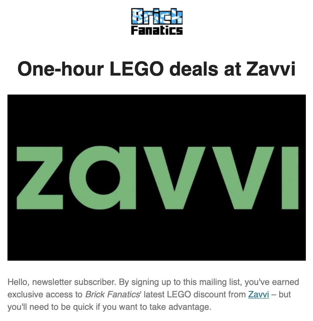 LEGO Black Friday newsletter screenshot 2