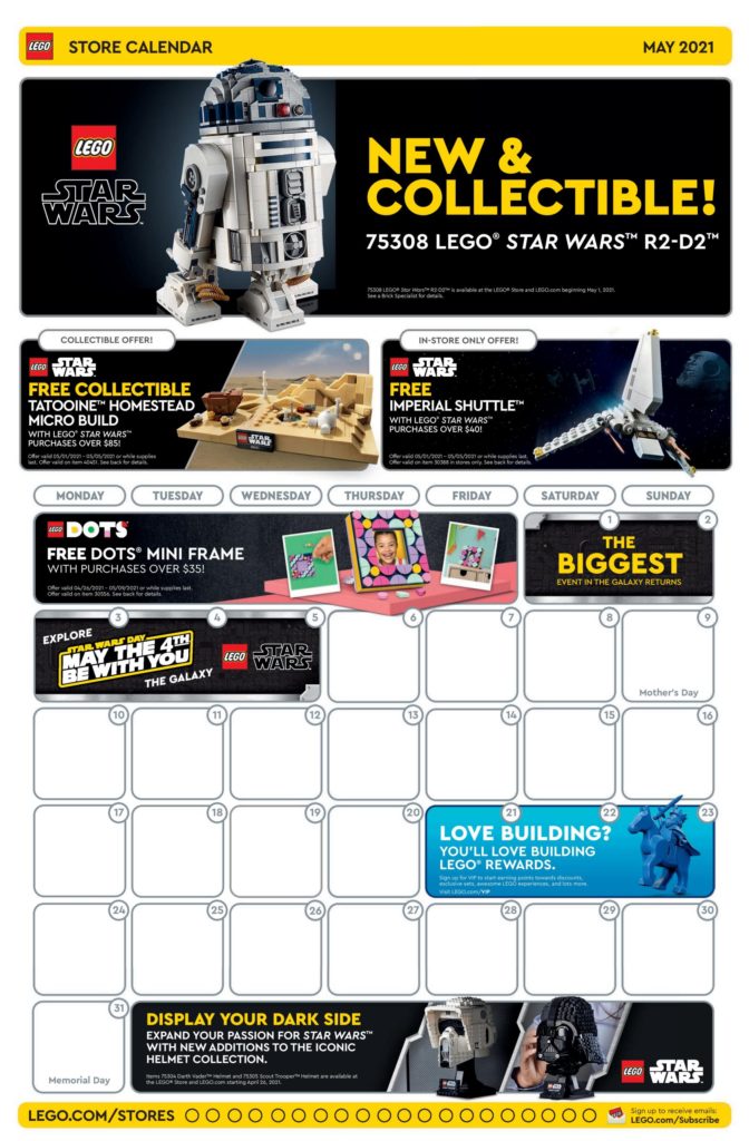 LEGO Store Calendar May 2021 front