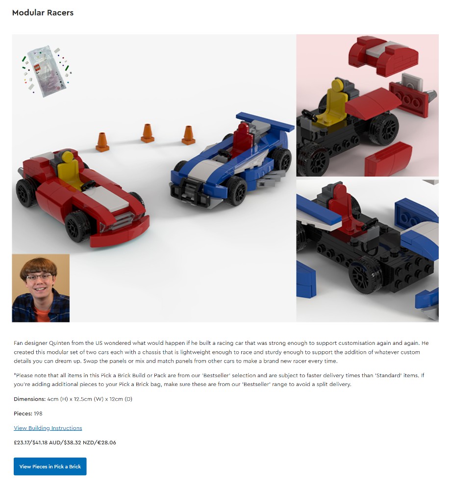 LEGO Ideas test lab modular racers