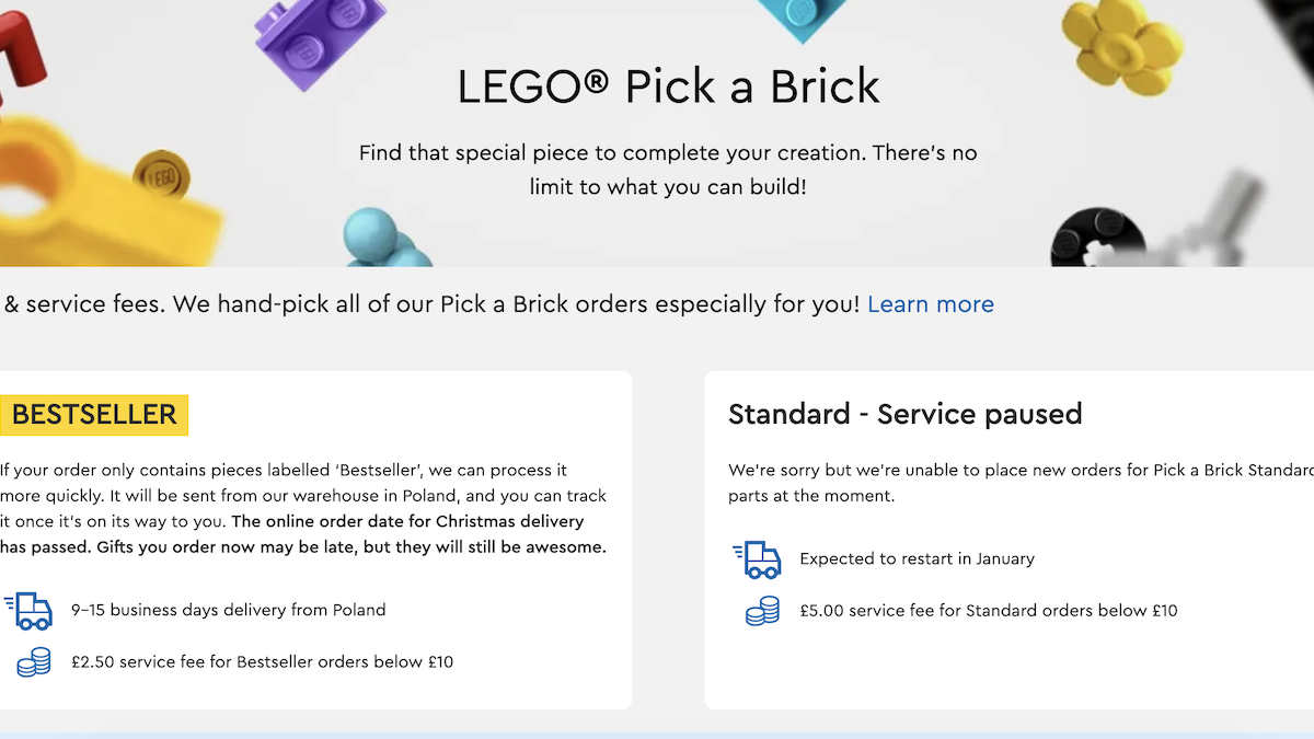 LEGO's Pick a Brick service is taking a Christmas break